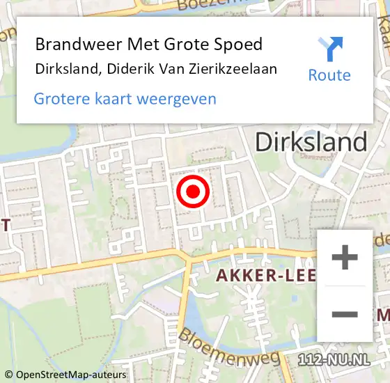 Locatie op kaart van de 112 melding: Brandweer Met Grote Spoed Naar Dirksland, Diderik Van Zierikzeelaan op 15 september 2014 05:50