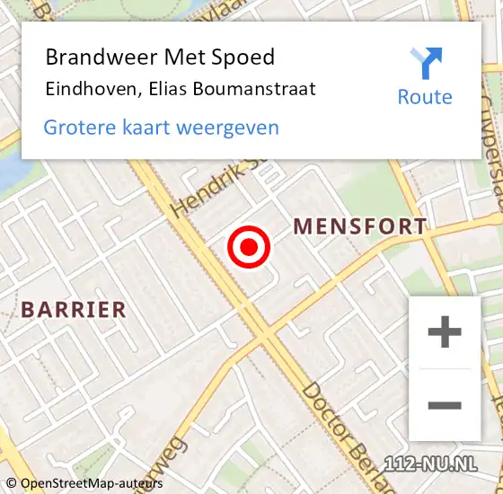 Locatie op kaart van de 112 melding: Brandweer Met Spoed Naar Eindhoven, Elias Boumanstraat op 12 november 2023 03:19