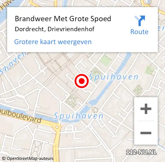 Locatie op kaart van de 112 melding: Brandweer Met Grote Spoed Naar Dordrecht, Drievriendenhof op 12 november 2023 03:49