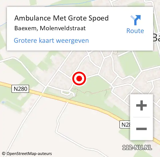 Locatie op kaart van de 112 melding: Ambulance Met Grote Spoed Naar Baexem, Molenveldstraat op 12 november 2023 05:05