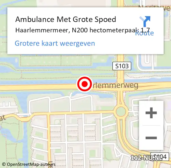Locatie op kaart van de 112 melding: Ambulance Met Grote Spoed Naar Haarlemmermeer, N200 hectometerpaal: 1,7 op 12 november 2023 06:16