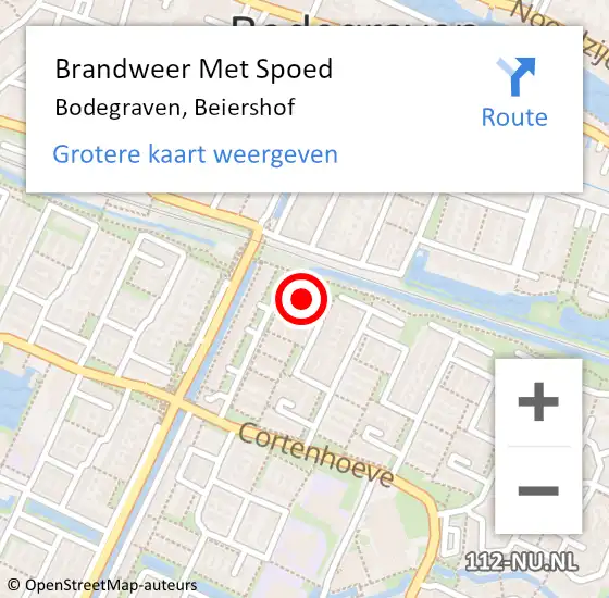 Locatie op kaart van de 112 melding: Brandweer Met Spoed Naar Bodegraven, Beiershof op 12 november 2023 07:11