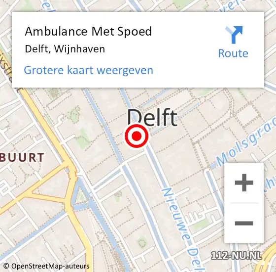 Locatie op kaart van de 112 melding: Ambulance Met Spoed Naar Delft, Wijnhaven op 12 november 2023 08:42