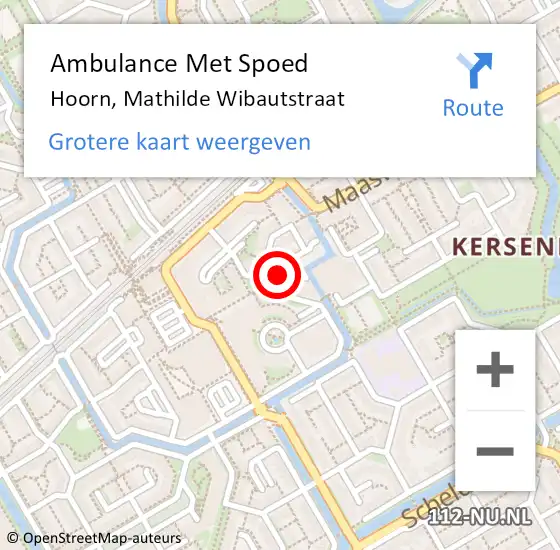 Locatie op kaart van de 112 melding: Ambulance Met Spoed Naar Hoorn, Mathilde Wibautstraat op 12 november 2023 09:09