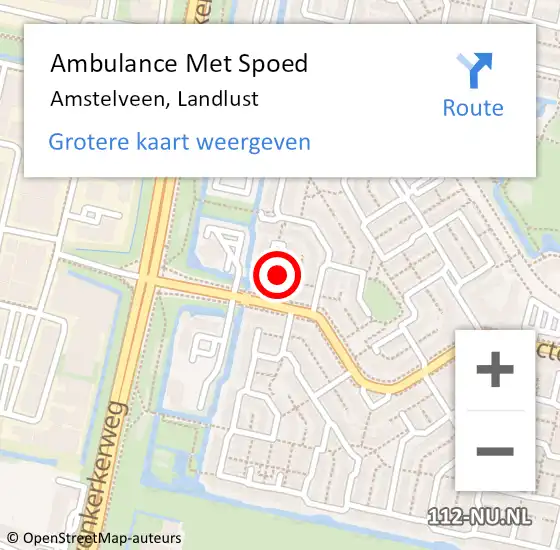 Locatie op kaart van de 112 melding: Ambulance Met Spoed Naar Amstelveen, Landlust op 12 november 2023 09:39