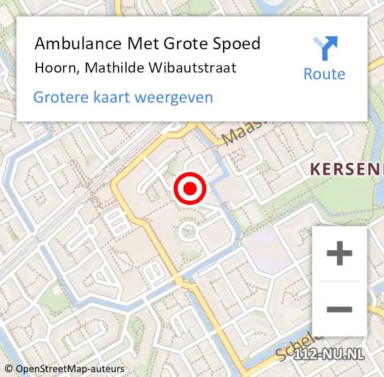 Locatie op kaart van de 112 melding: Ambulance Met Grote Spoed Naar Hoorn, Mathilde Wibautstraat op 12 november 2023 09:40