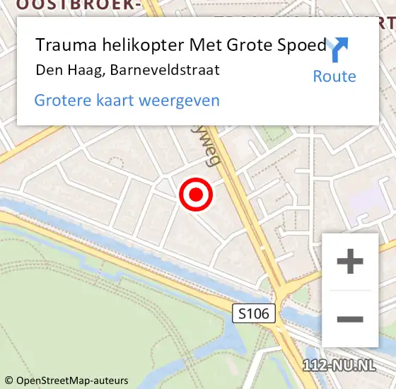 Locatie op kaart van de 112 melding: Trauma helikopter Met Grote Spoed Naar Den Haag, Barneveldstraat op 12 november 2023 09:50