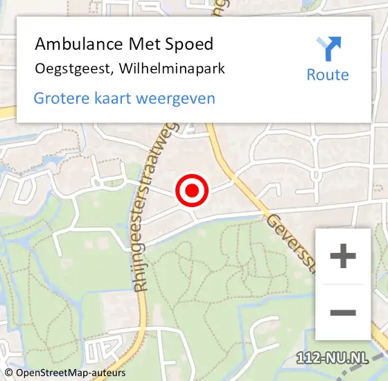 Locatie op kaart van de 112 melding: Ambulance Met Spoed Naar Oegstgeest, Wilhelminapark op 12 november 2023 10:20