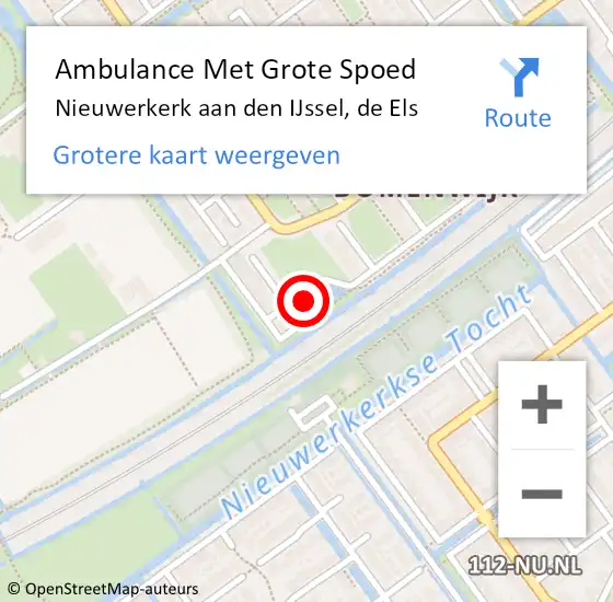 Locatie op kaart van de 112 melding: Ambulance Met Grote Spoed Naar Nieuwerkerk aan den IJssel, de Els op 12 november 2023 10:20