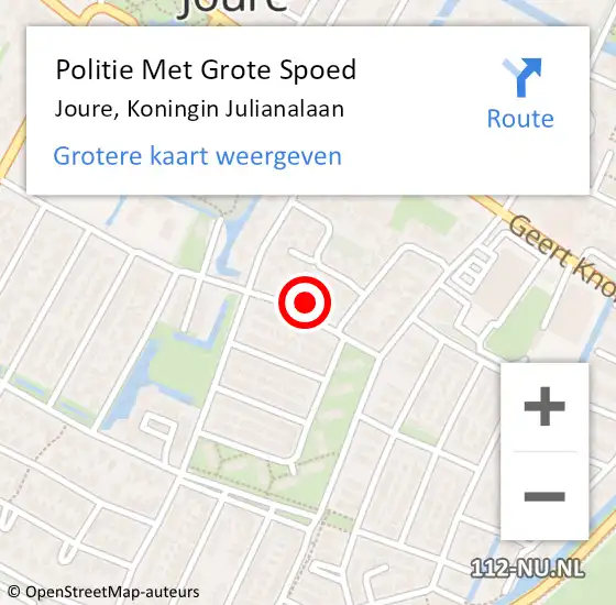 Locatie op kaart van de 112 melding: Politie Met Grote Spoed Naar Joure, Koningin Julianalaan op 12 november 2023 10:26