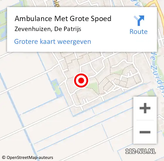 Locatie op kaart van de 112 melding: Ambulance Met Grote Spoed Naar Zevenhuizen, De Patrijs op 12 november 2023 11:31