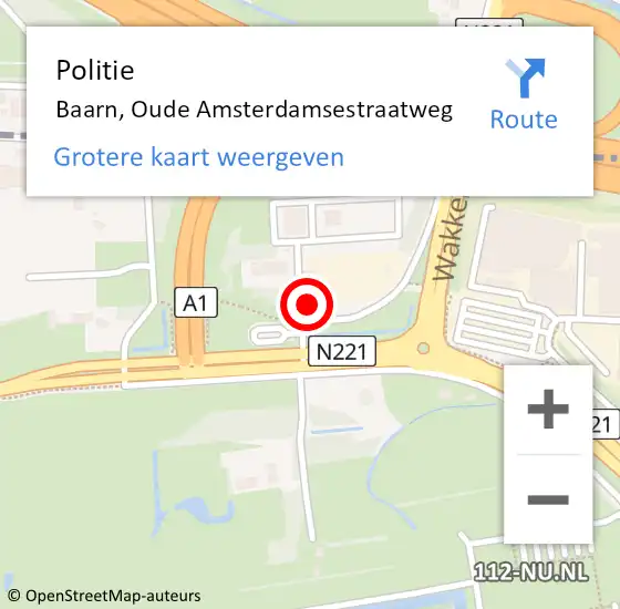 Locatie op kaart van de 112 melding: Politie Baarn, Oude Amsterdamsestraatweg op 12 november 2023 12:03