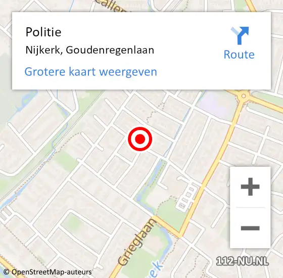 Locatie op kaart van de 112 melding: Politie Nijkerk, Goudenregenlaan op 12 november 2023 12:04