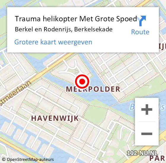 Locatie op kaart van de 112 melding: Trauma helikopter Met Grote Spoed Naar Berkel en Rodenrijs, Berkelsekade op 12 november 2023 12:15