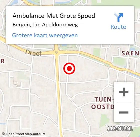 Locatie op kaart van de 112 melding: Ambulance Met Grote Spoed Naar Bergen, Jan Apeldoornweg op 12 november 2023 12:28