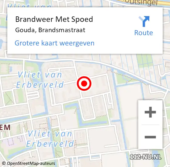 Locatie op kaart van de 112 melding: Brandweer Met Spoed Naar Gouda, Brandsmastraat op 12 november 2023 12:52