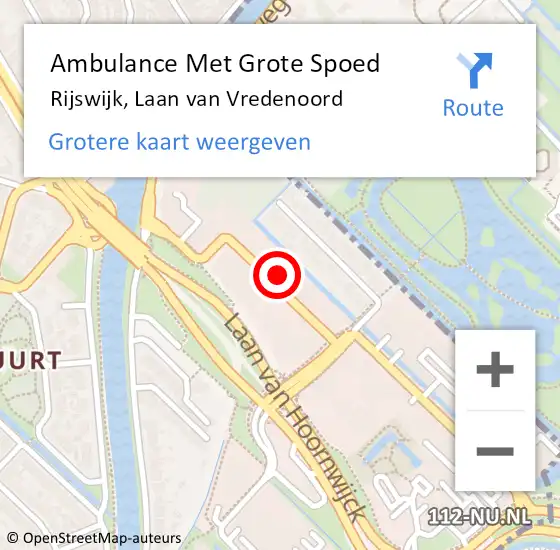 Locatie op kaart van de 112 melding: Ambulance Met Grote Spoed Naar Rijswijk, Laan van Vredenoord op 12 november 2023 13:05