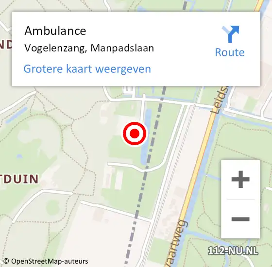 Locatie op kaart van de 112 melding: Ambulance Vogelenzang, Manpadslaan op 12 november 2023 13:05