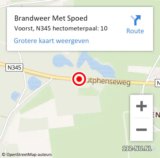 Locatie op kaart van de 112 melding: Brandweer Met Spoed Naar Voorst, N345 hectometerpaal: 10 op 12 november 2023 13:15