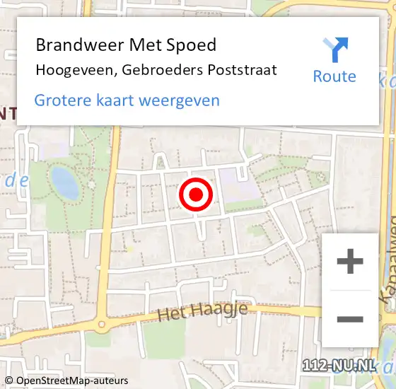 Locatie op kaart van de 112 melding: Brandweer Met Spoed Naar Hoogeveen, Gebroeders Poststraat op 12 november 2023 13:30