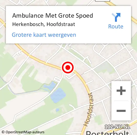 Locatie op kaart van de 112 melding: Ambulance Met Grote Spoed Naar Herkenbosch, Hoofdstraat op 12 november 2023 13:58