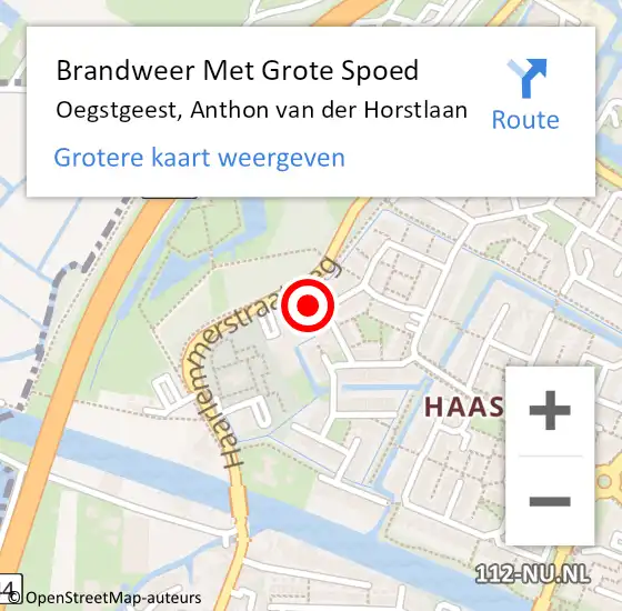 Locatie op kaart van de 112 melding: Brandweer Met Grote Spoed Naar Oegstgeest, Anthon van der Horstlaan op 12 november 2023 14:02