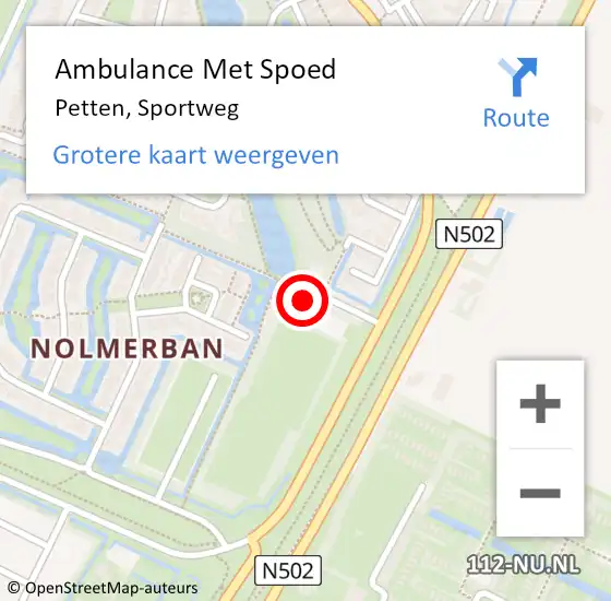 Locatie op kaart van de 112 melding: Ambulance Met Spoed Naar Petten, Sportweg op 12 november 2023 14:04