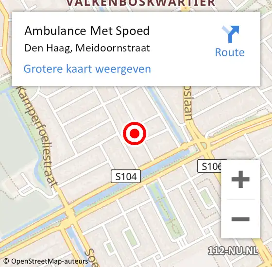 Locatie op kaart van de 112 melding: Ambulance Met Spoed Naar Den Haag, Meidoornstraat op 12 november 2023 14:07