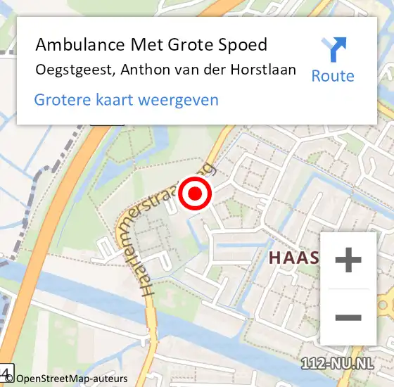 Locatie op kaart van de 112 melding: Ambulance Met Grote Spoed Naar Oegstgeest, Anthon van der Horstlaan op 12 november 2023 14:07