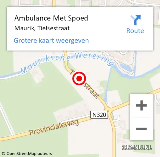 Locatie op kaart van de 112 melding: Ambulance Met Spoed Naar Maurik, Tielsestraat op 15 september 2014 07:59