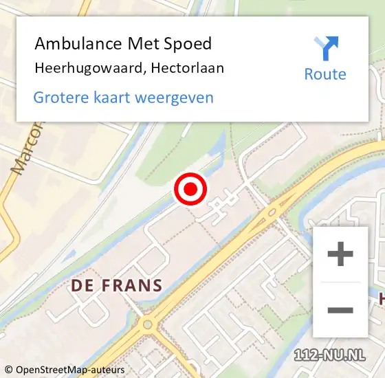 Locatie op kaart van de 112 melding: Ambulance Met Spoed Naar Heerhugowaard, Hectorlaan op 12 november 2023 14:45