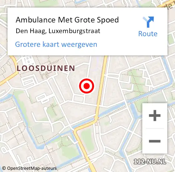 Locatie op kaart van de 112 melding: Ambulance Met Grote Spoed Naar Den Haag, Luxemburgstraat op 12 november 2023 15:19