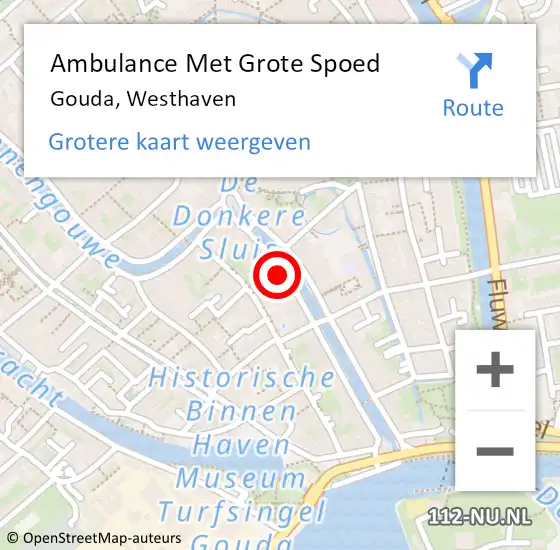 Locatie op kaart van de 112 melding: Ambulance Met Grote Spoed Naar Gouda, Westhaven op 12 november 2023 15:24