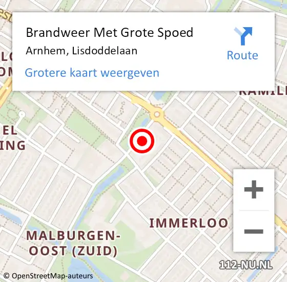 Locatie op kaart van de 112 melding: Brandweer Met Grote Spoed Naar Arnhem, Lisdoddelaan op 12 november 2023 15:32