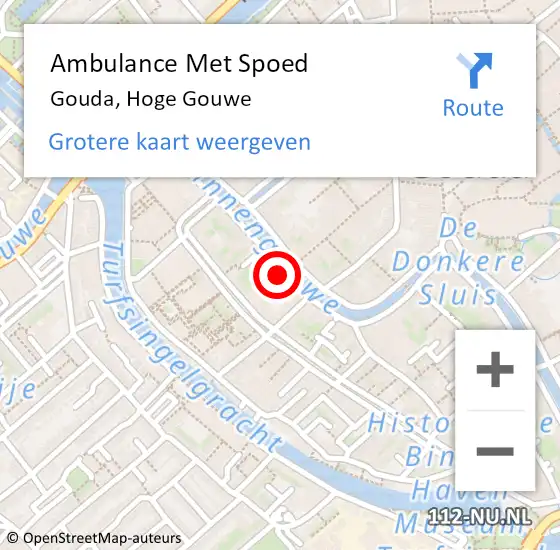 Locatie op kaart van de 112 melding: Ambulance Met Spoed Naar Gouda, Hoge Gouwe op 12 november 2023 15:51
