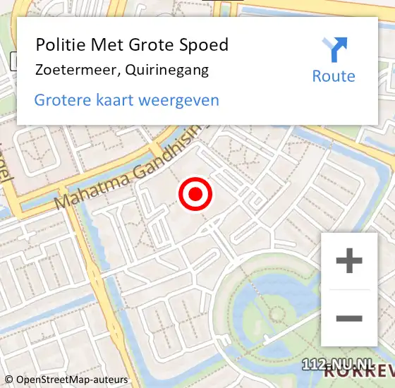 Locatie op kaart van de 112 melding: Politie Met Grote Spoed Naar Zoetermeer, Quirinegang op 12 november 2023 16:02