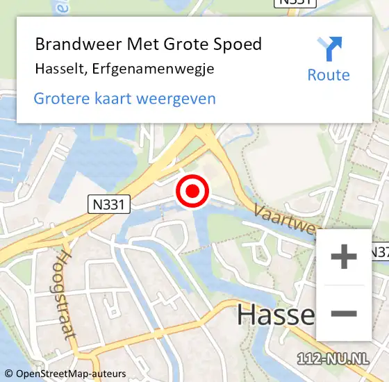 Locatie op kaart van de 112 melding: Brandweer Met Grote Spoed Naar Hasselt, Erfgenamenwegje op 15 september 2014 08:11