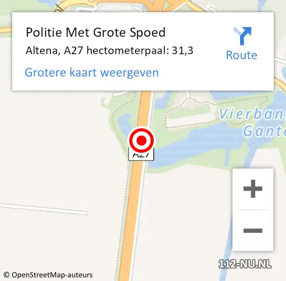 Locatie op kaart van de 112 melding: Politie Met Grote Spoed Naar Altena, A27 hectometerpaal: 31,3 op 12 november 2023 16:16