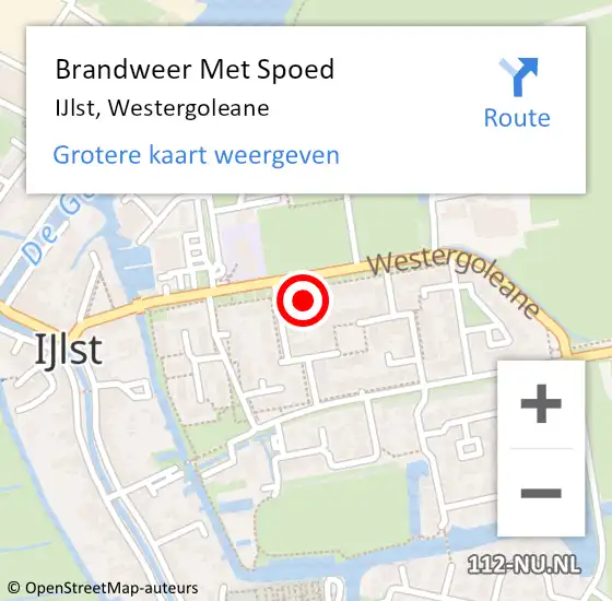 Locatie op kaart van de 112 melding: Brandweer Met Spoed Naar IJlst, Westergoleane op 12 november 2023 16:23