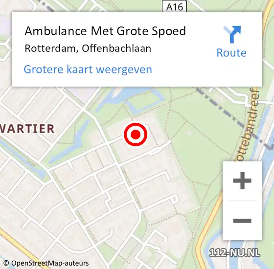 Locatie op kaart van de 112 melding: Ambulance Met Grote Spoed Naar Rotterdam, Offenbachlaan op 12 november 2023 16:26