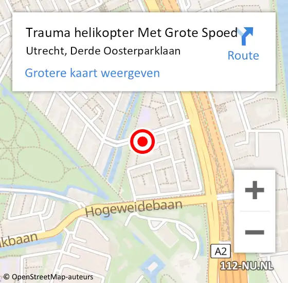 Locatie op kaart van de 112 melding: Trauma helikopter Met Grote Spoed Naar Utrecht, Derde Oosterparklaan op 12 november 2023 16:55