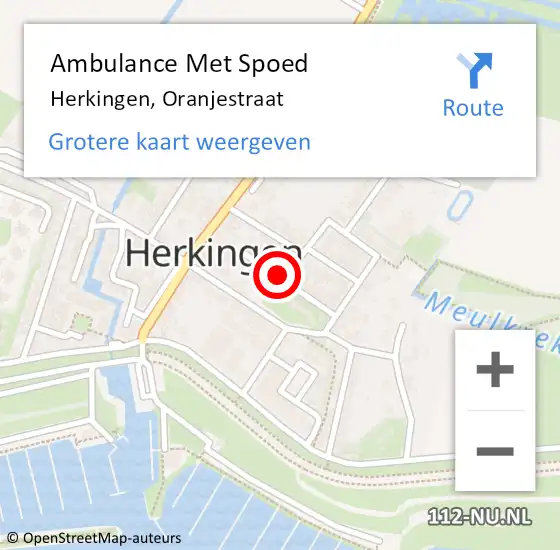 Locatie op kaart van de 112 melding: Ambulance Met Spoed Naar Herkingen, Oranjestraat op 12 november 2023 16:56