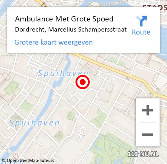 Locatie op kaart van de 112 melding: Ambulance Met Grote Spoed Naar Dordrecht, Marcellus Schampersstraat op 12 november 2023 16:56