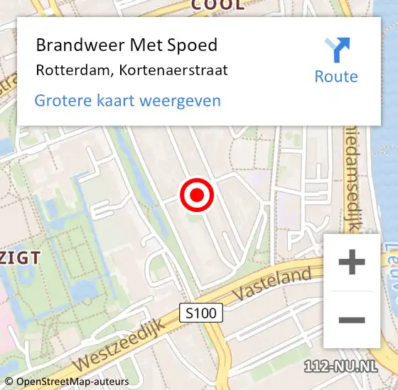 Locatie op kaart van de 112 melding: Brandweer Met Spoed Naar Rotterdam, Kortenaerstraat op 12 november 2023 16:59