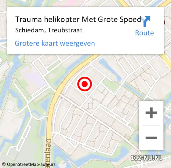 Locatie op kaart van de 112 melding: Trauma helikopter Met Grote Spoed Naar Schiedam, Treubstraat op 12 november 2023 17:11