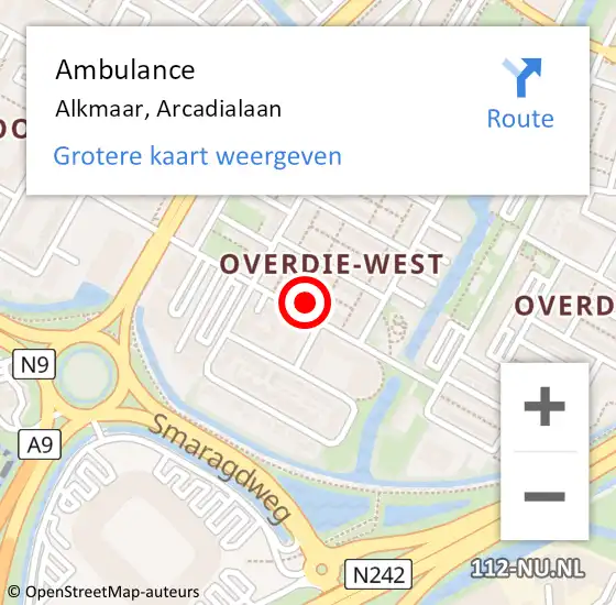 Locatie op kaart van de 112 melding: Ambulance Alkmaar, Arcadialaan op 12 november 2023 17:40