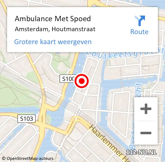 Locatie op kaart van de 112 melding: Ambulance Met Spoed Naar Amsterdam, Houtmanstraat op 12 november 2023 18:09