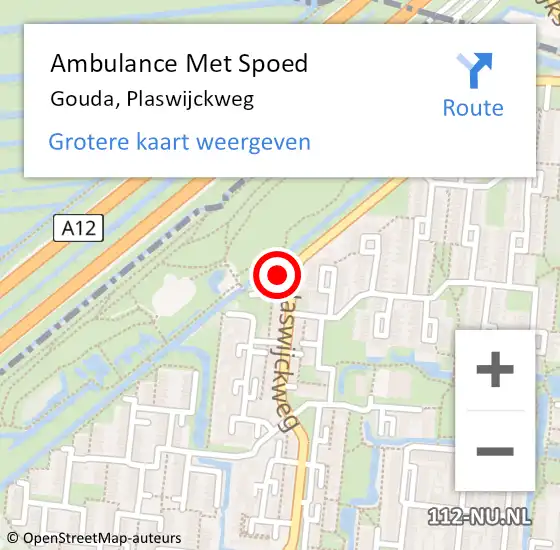 Locatie op kaart van de 112 melding: Ambulance Met Spoed Naar Gouda, Plaswijckweg op 12 november 2023 18:14