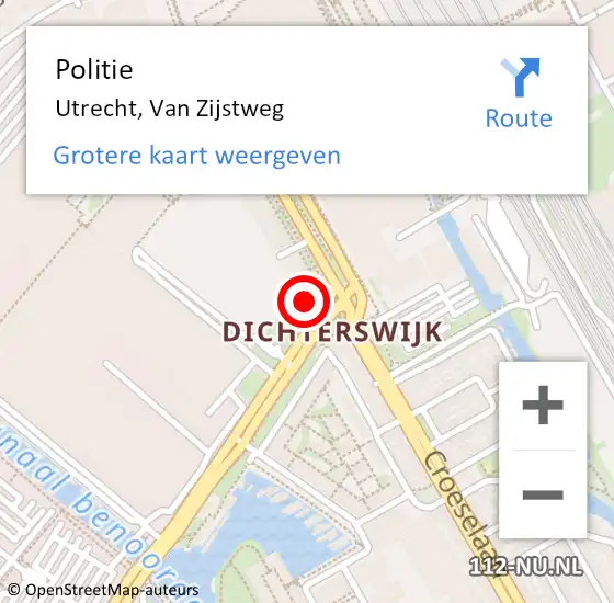 Locatie op kaart van de 112 melding: Politie Utrecht, Van Zijstweg op 12 november 2023 18:15