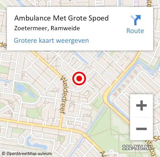 Locatie op kaart van de 112 melding: Ambulance Met Grote Spoed Naar Zoetermeer, Ramweide op 12 november 2023 18:24